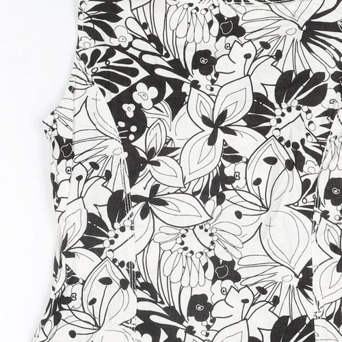 Marks and Spencer Womens White Floral Linen Basic T-Shirt Size 10 Round Neck