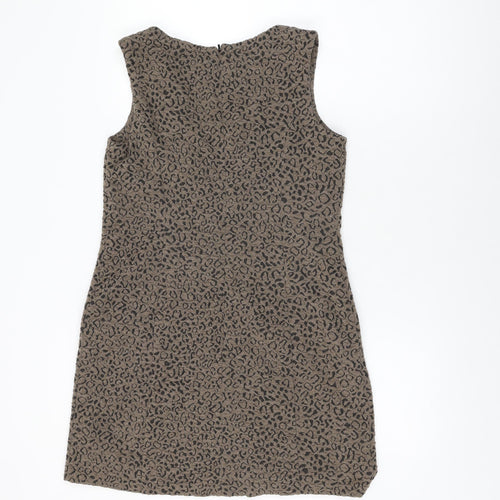 NEXT Womens Brown Geometric Polyester Shift Size 10 V-Neck Zip