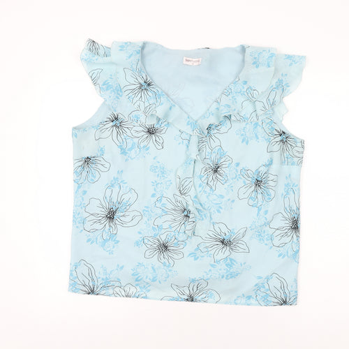 Bonmarché Womens Blue Floral Polyester Basic Blouse Size 18 V-Neck