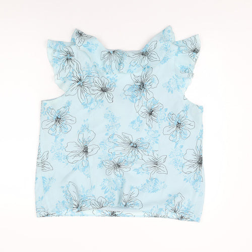 Bonmarché Womens Blue Floral Polyester Basic Blouse Size 18 V-Neck