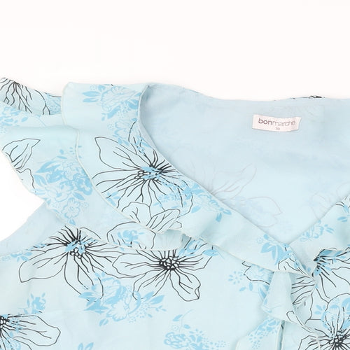Bonmarché Womens Blue Floral Polyester Basic Blouse Size 18 V-Neck