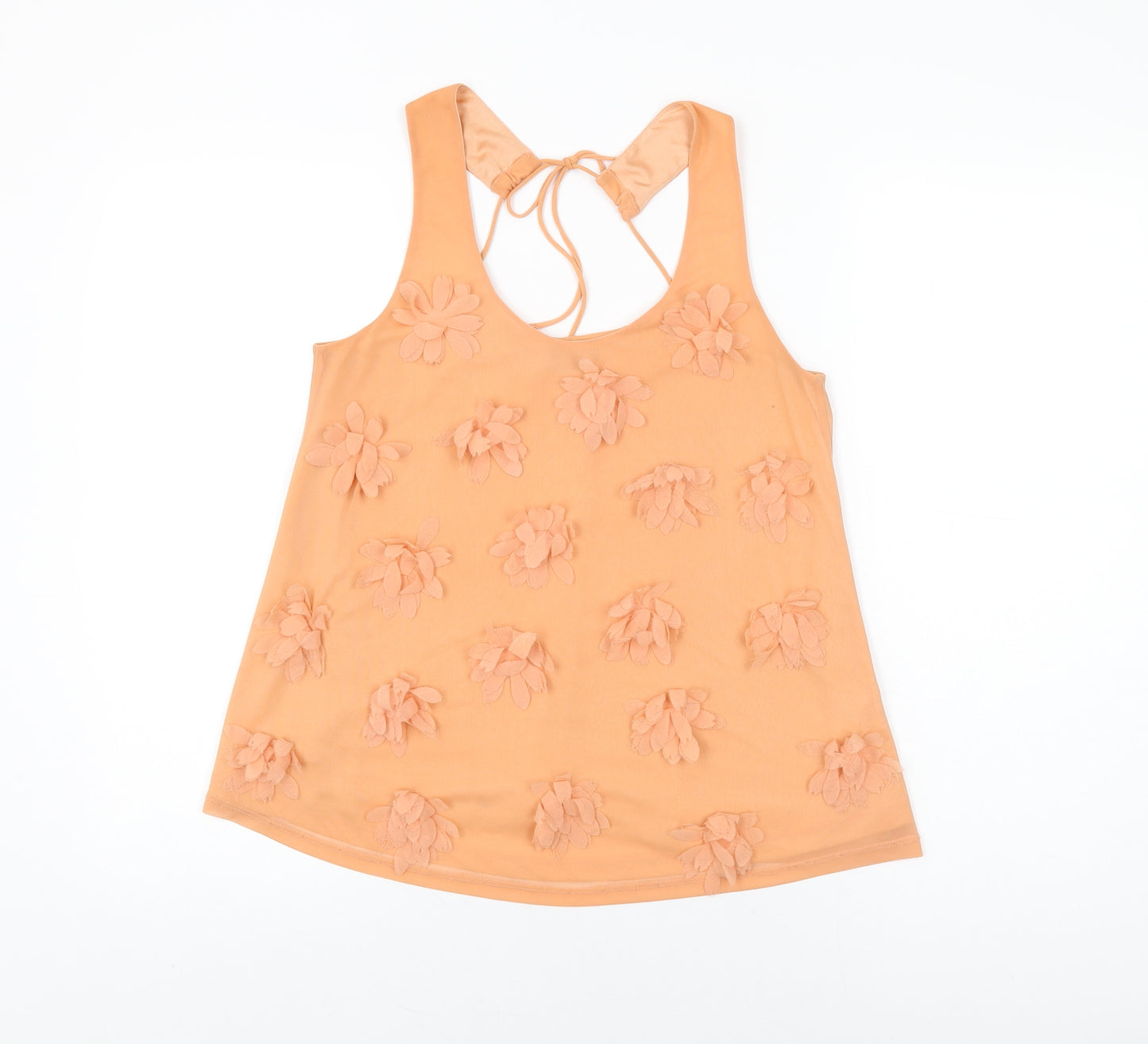 Topshop Womens Orange Floral Polyester Basic Blouse Size 8 Round Neck