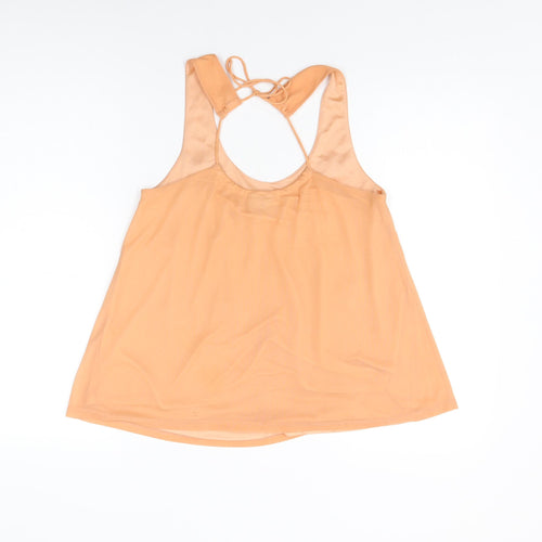 Topshop Womens Orange Floral Polyester Basic Blouse Size 8 Round Neck