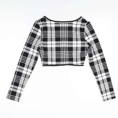 CBR Womens Black Geometric Polyester Cropped T-Shirt Size S V-Neck