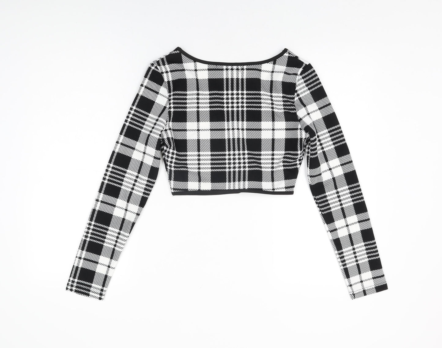 CBR Womens Black Geometric Polyester Cropped T-Shirt Size S V-Neck