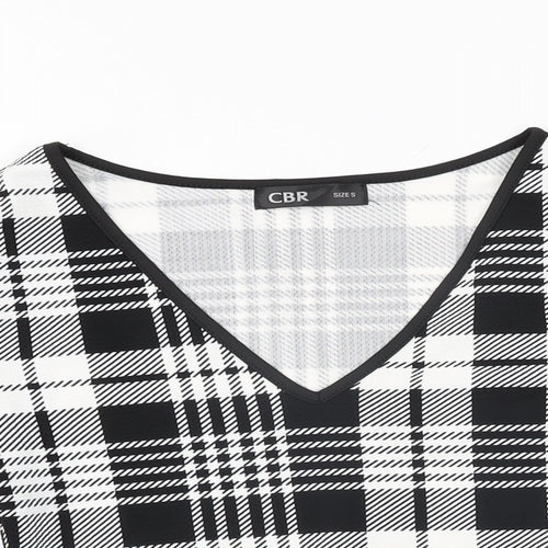 CBR Womens Black Geometric Polyester Cropped T-Shirt Size S V-Neck
