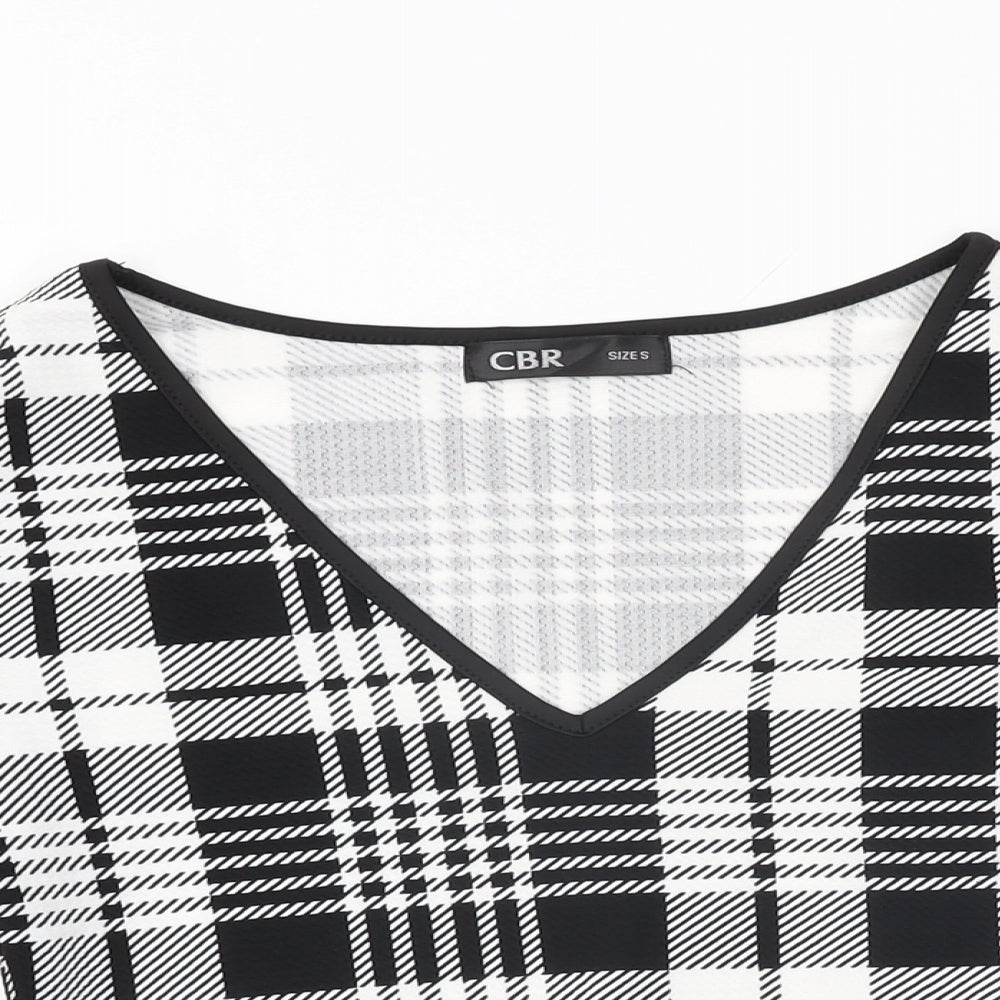 CBR Womens Black Geometric Polyester Cropped T-Shirt Size S V-Neck