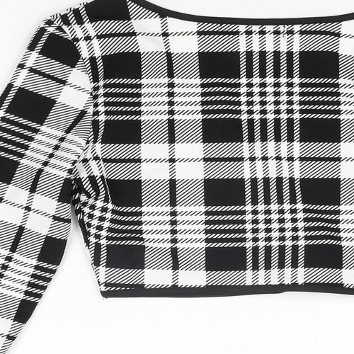 CBR Womens Black Geometric Polyester Cropped T-Shirt Size S V-Neck