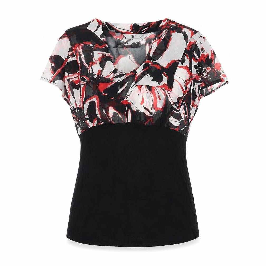 Marks & Spencer Womens Black Geometric Polyester Basic Blouse Size 10 V-Neck