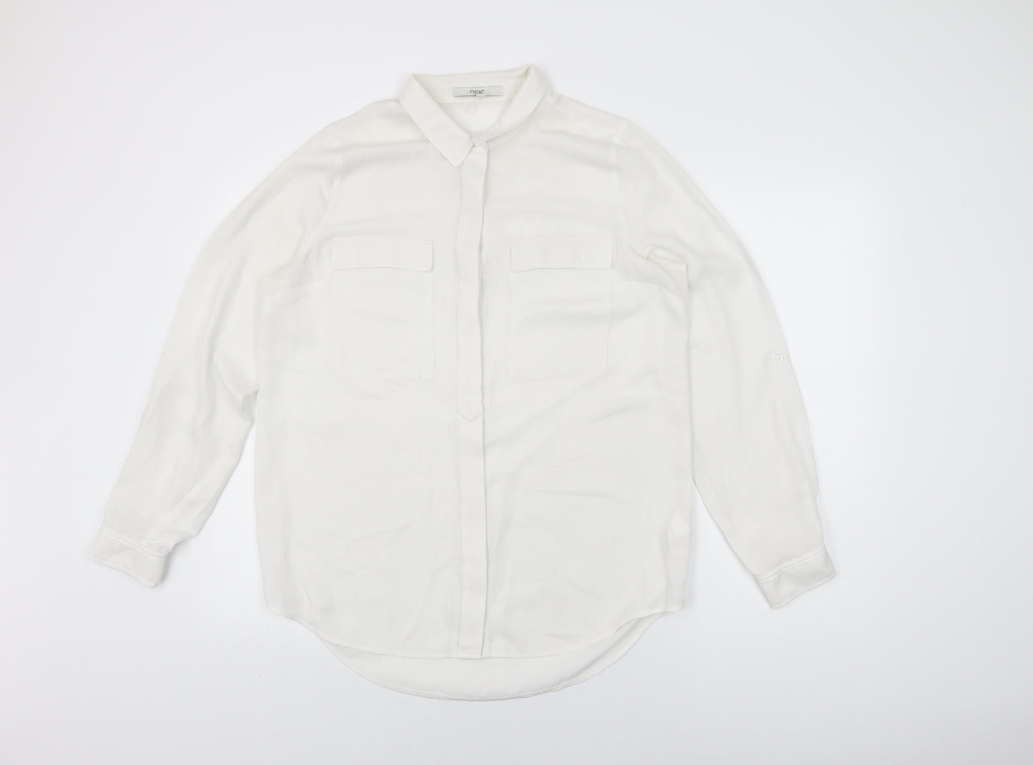 NEXT Womens White Polyester Basic Button-Up Size 14 Collared