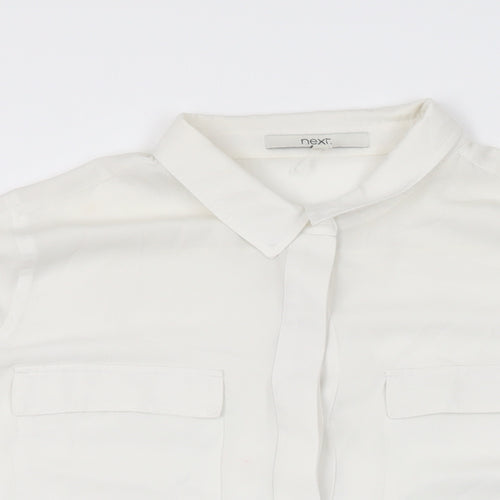 NEXT Womens White Polyester Basic Button-Up Size 14 Collared