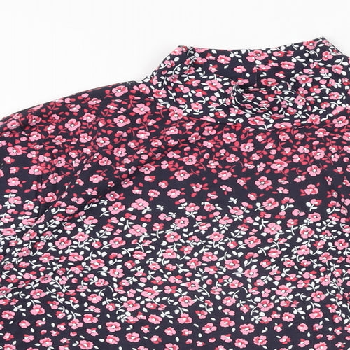 Marks and Spencer Womens Blue Floral Cotton Basic T-Shirt Size 16 High Neck