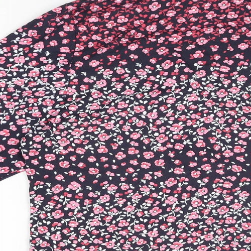 Marks and Spencer Womens Blue Floral Cotton Basic T-Shirt Size 16 High Neck