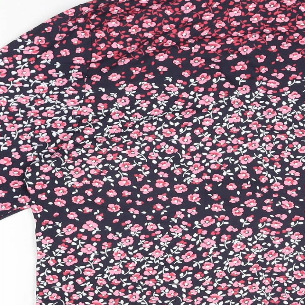 Marks and Spencer Womens Blue Floral Cotton Basic T-Shirt Size 16 High Neck