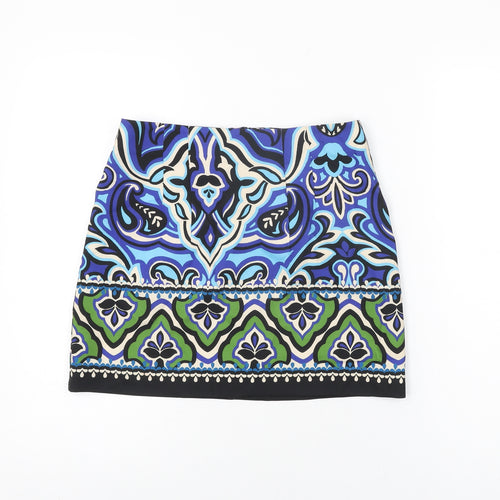 Zara Womens Multicoloured Geometric Polyester Mini Skirt Size S Zip