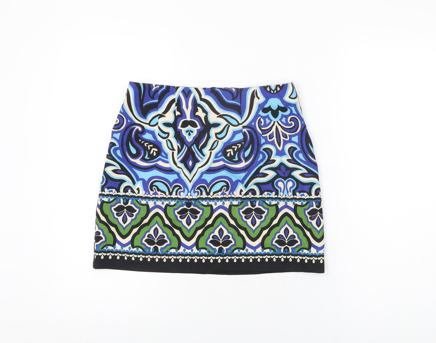 Zara Womens Multicoloured Geometric Polyester Mini Skirt Size S Zip