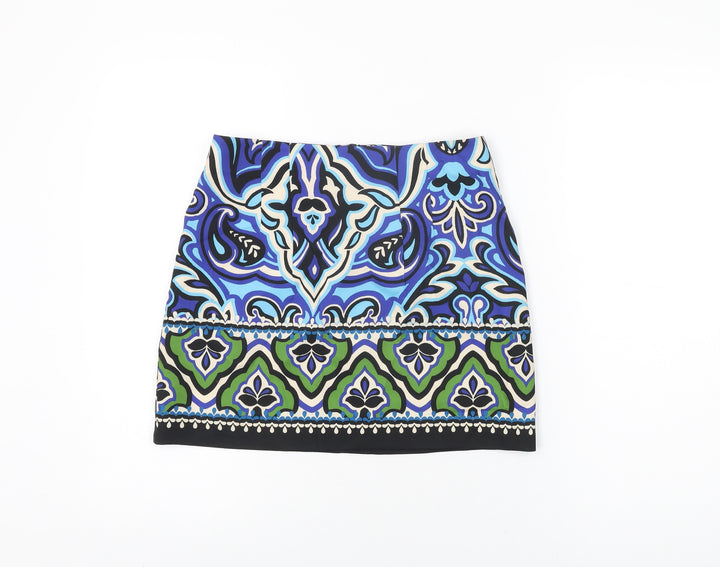 Zara Womens Multicoloured Geometric Polyester Mini Skirt Size S Zip