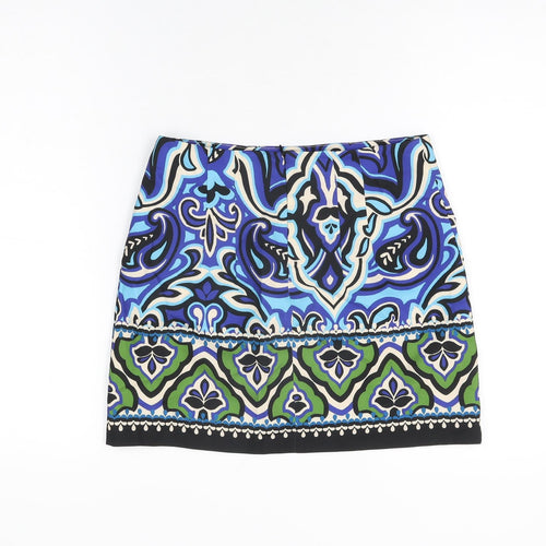 Zara Womens Multicoloured Geometric Polyester Mini Skirt Size S Zip