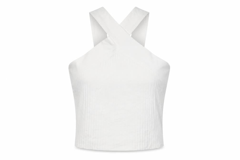 Zara Womens White Cotton Cropped T-Shirt Size M V-Neck