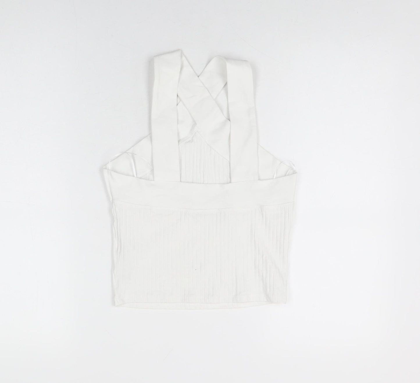 Zara Womens White Cotton Cropped T-Shirt Size M V-Neck