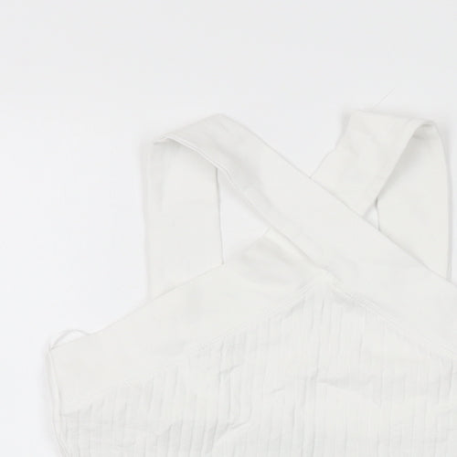 Zara Womens White Cotton Cropped T-Shirt Size M V-Neck