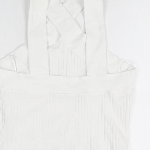 Zara Womens White Cotton Cropped T-Shirt Size M V-Neck