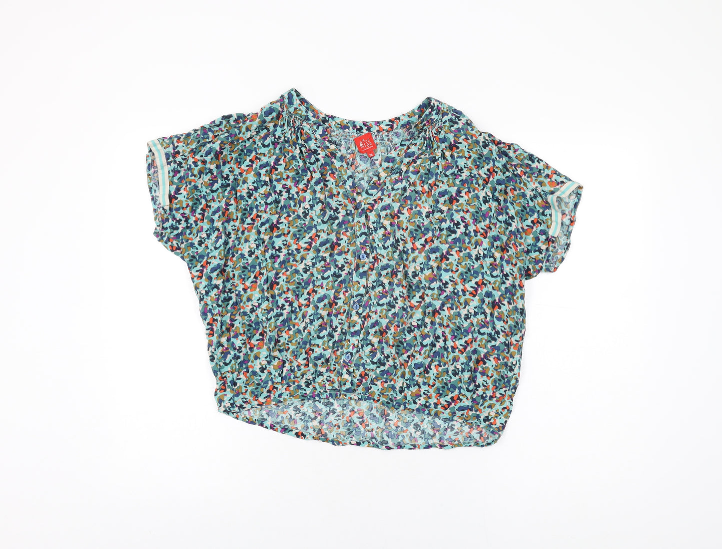 Miss Womens Multicoloured Geometric Viscose Basic T-Shirt Size 10 V-Neck