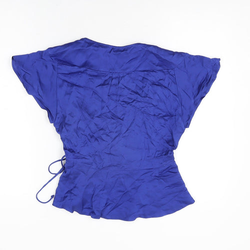 Zara Womens Blue Viscose Wrap Blouse Size M V-Neck