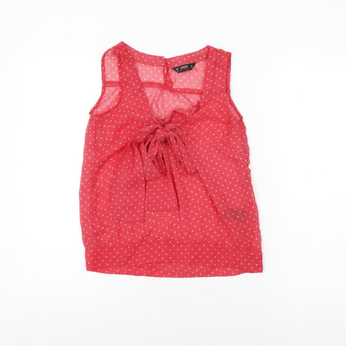 Miss Selfridge Womens Red Polka Dot Polyester Basic Blouse Size 6 Square Neck