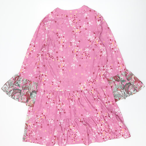 Noracora Womens Pink Floral Polyester Shift Size S V-Neck Button