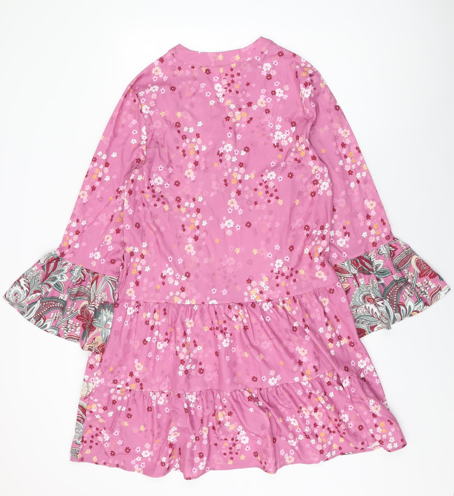 Noracora Womens Pink Floral Polyester Shift Size S V-Neck Button
