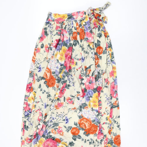 Jeffrey Rogers Womens Beige Floral Cotton Wrap Skirt Size S Tie