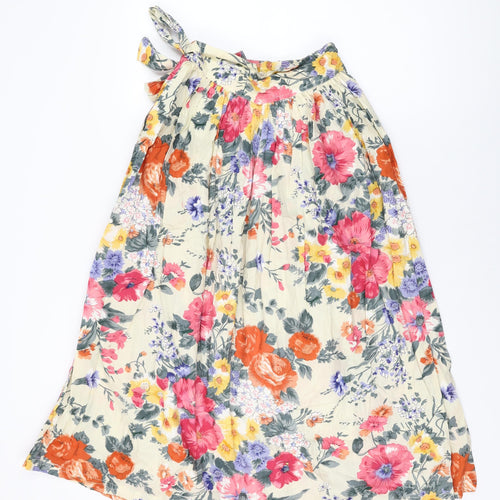 Jeffrey Rogers Womens Beige Floral Cotton Wrap Skirt Size S Tie