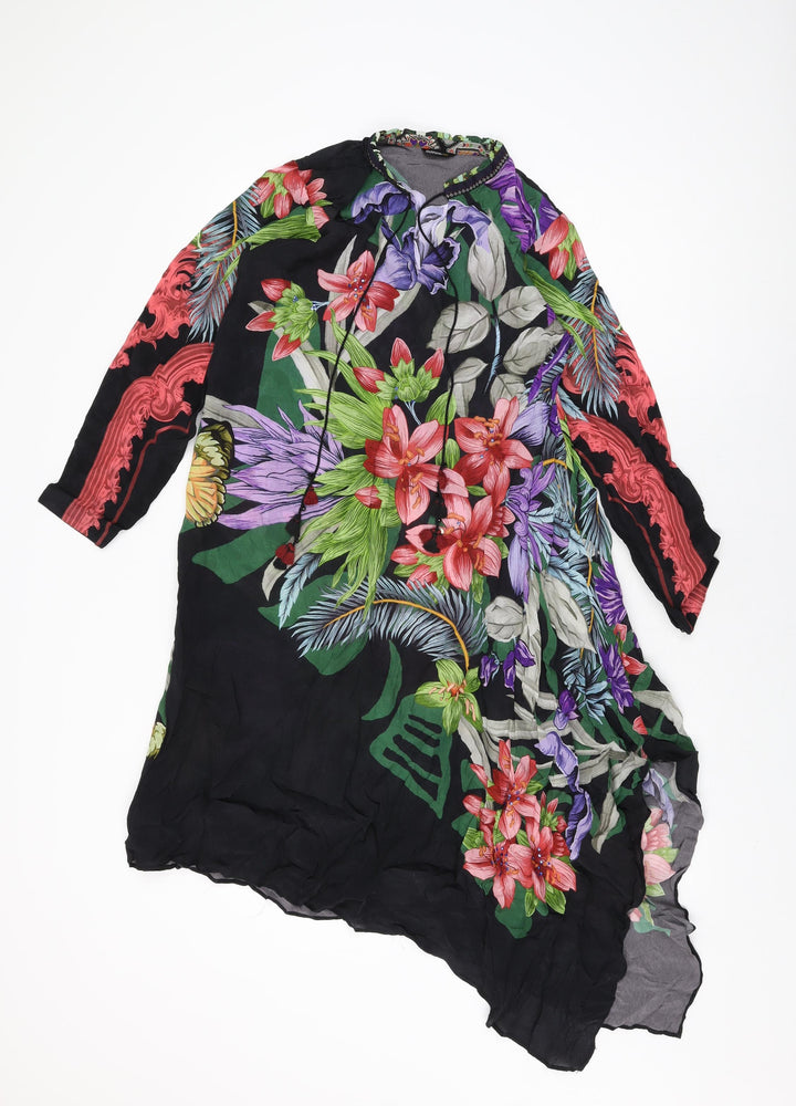 Sapphire Womens Black Floral Viscose Shift Size XS V-Neck Pullover