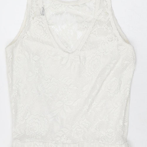 Dorothy Perkins Womens White Floral Polyester Skater Dress Size 8 Round Neck Pullover