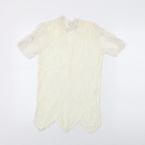 River Island Womens Ivory Floral Polyester Basic T-Shirt Size 6 Round Neck