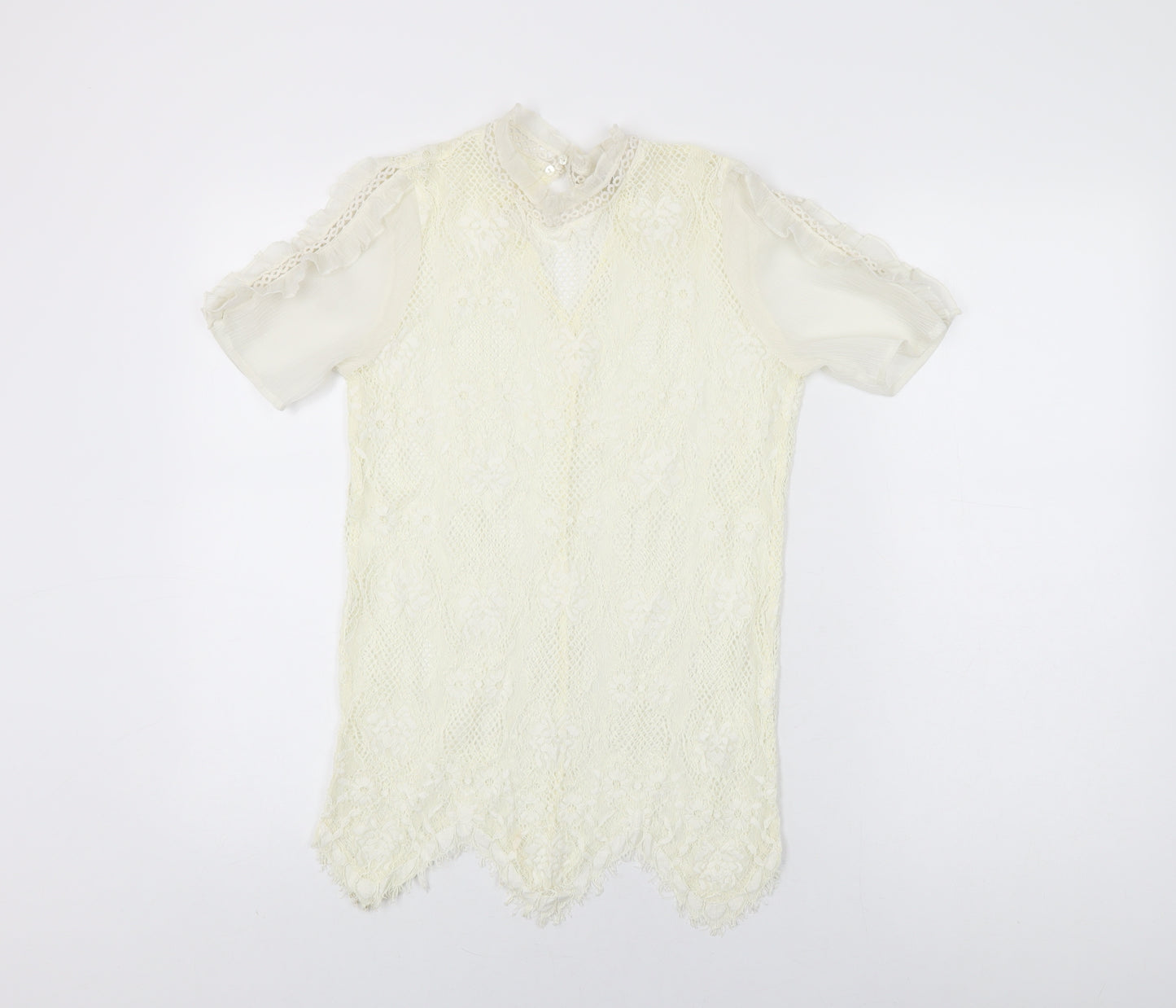 River Island Womens Ivory Floral Polyester Basic T-Shirt Size 6 Round Neck