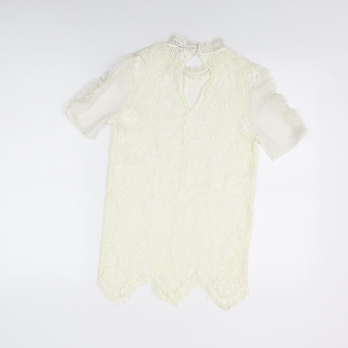 River Island Womens Ivory Floral Polyester Basic T-Shirt Size 6 Round Neck