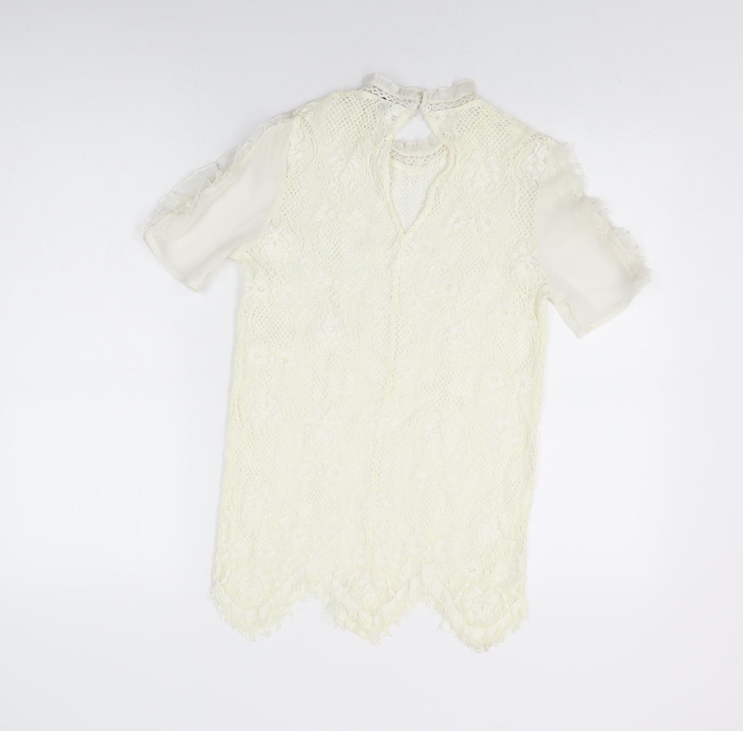 River Island Womens Ivory Floral Polyester Basic T-Shirt Size 6 Round Neck