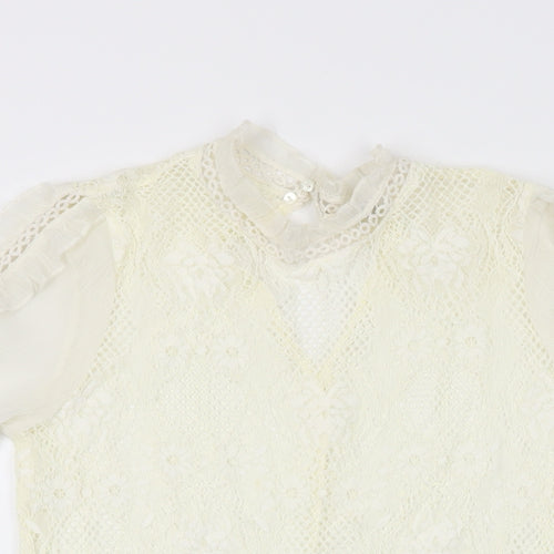 River Island Womens Ivory Floral Polyester Basic T-Shirt Size 6 Round Neck