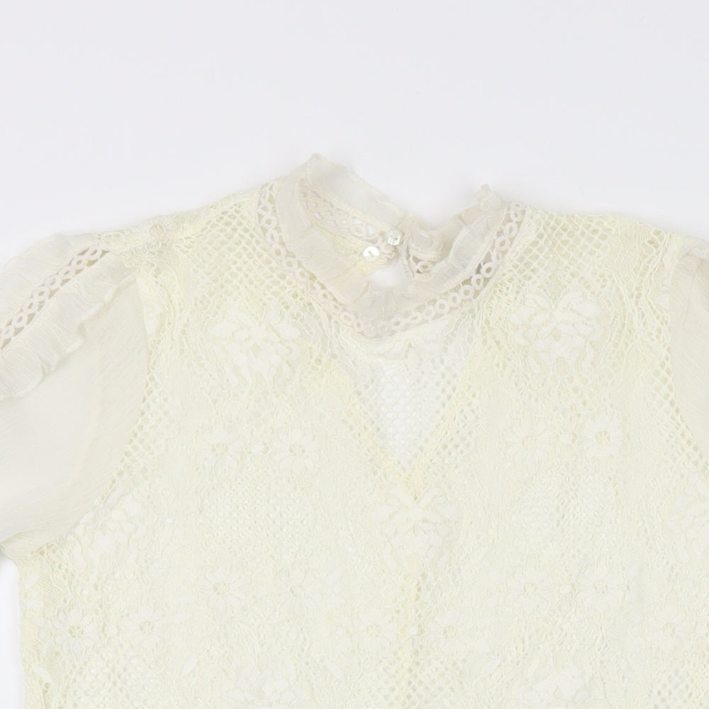 River Island Womens Ivory Floral Polyester Basic T-Shirt Size 6 Round Neck