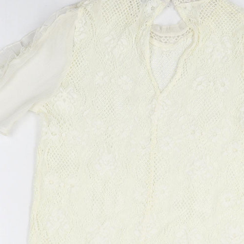 River Island Womens Ivory Floral Polyester Basic T-Shirt Size 6 Round Neck