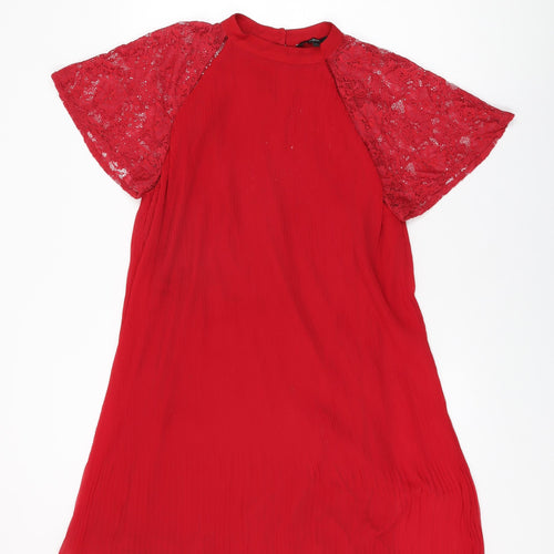 NEXT Womens Red Polyester Shift Size 14 Round Neck Button