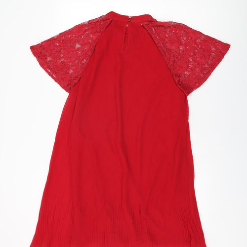 NEXT Womens Red Polyester Shift Size 14 Round Neck Button