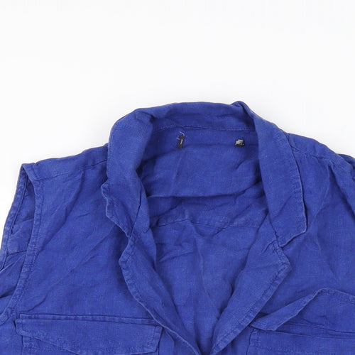 Marks and Spencer Womens Blue Linen Basic Button-Up Size 14 Collared