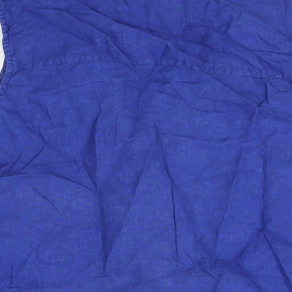Marks and Spencer Womens Blue Linen Basic Button-Up Size 14 Collared