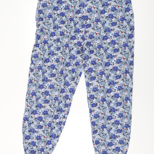 Marks and Spencer Womens Blue Floral Cotton Top Pyjama Pants Size 20 Drawstring