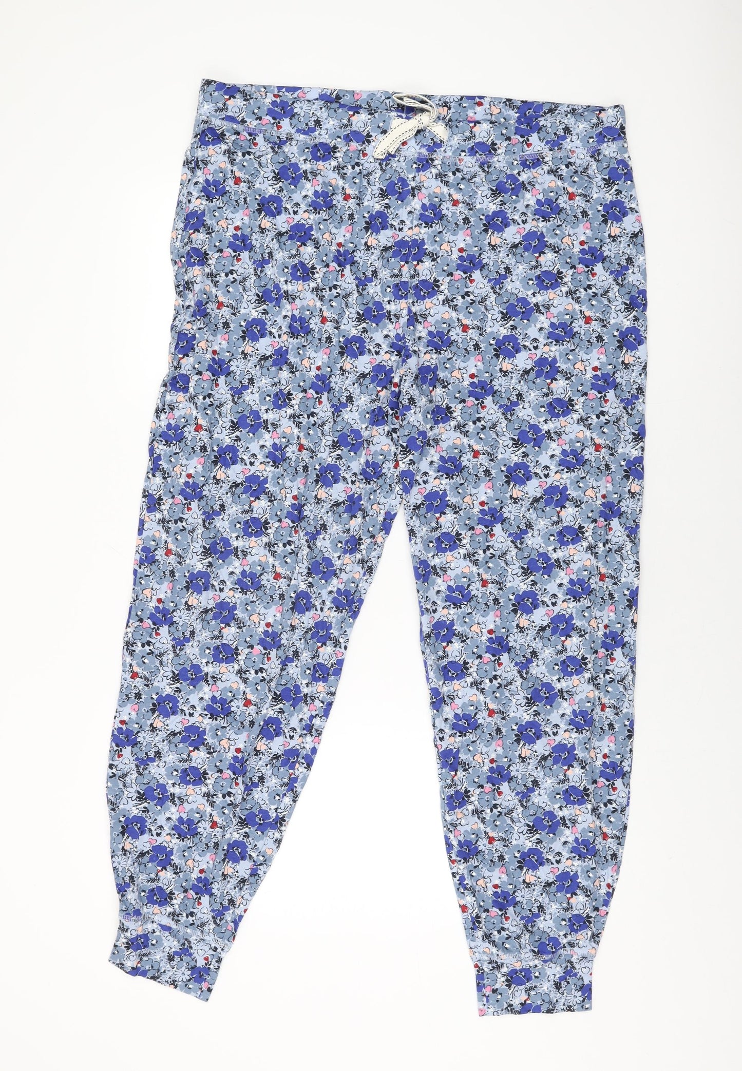 Marks and Spencer Womens Blue Floral Cotton Top Pyjama Pants Size 20 Drawstring