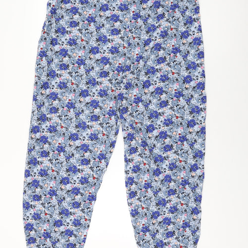 Marks and Spencer Womens Blue Floral Cotton Top Pyjama Pants Size 20 Drawstring