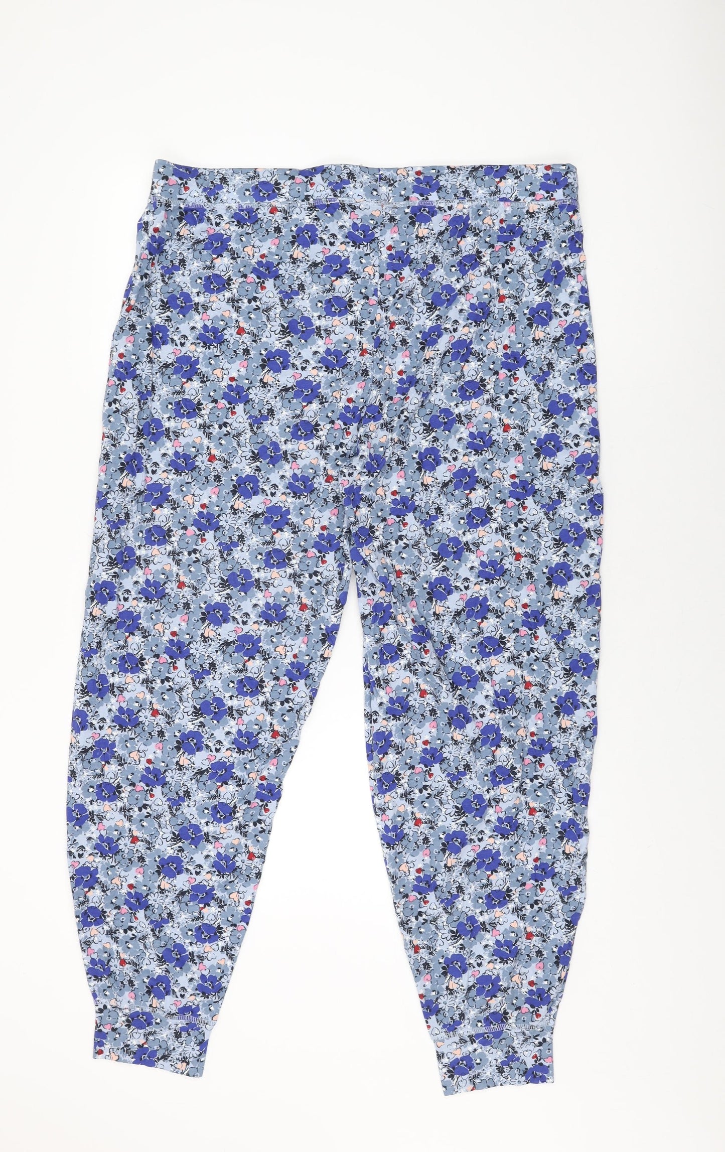 Marks and Spencer Womens Blue Floral Cotton Top Pyjama Pants Size 20 Drawstring